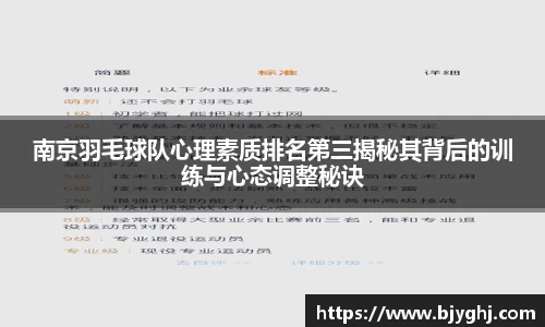 南京羽毛球队心理素质排名第三揭秘其背后的训练与心态调整秘诀